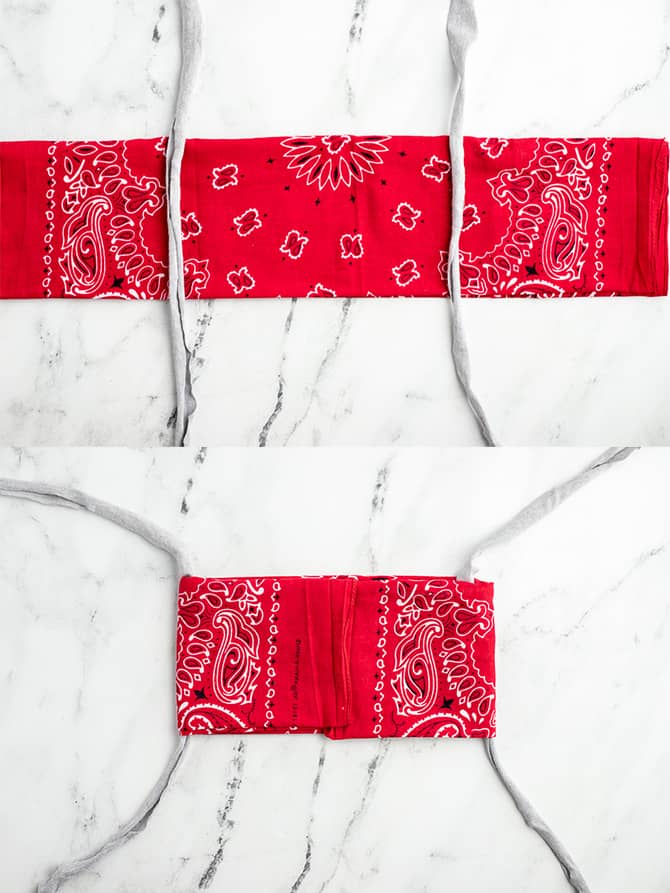 how to fold a bandana into a mask with fabric ties