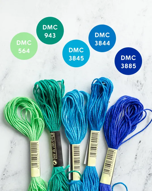 blue and green embroidery floss