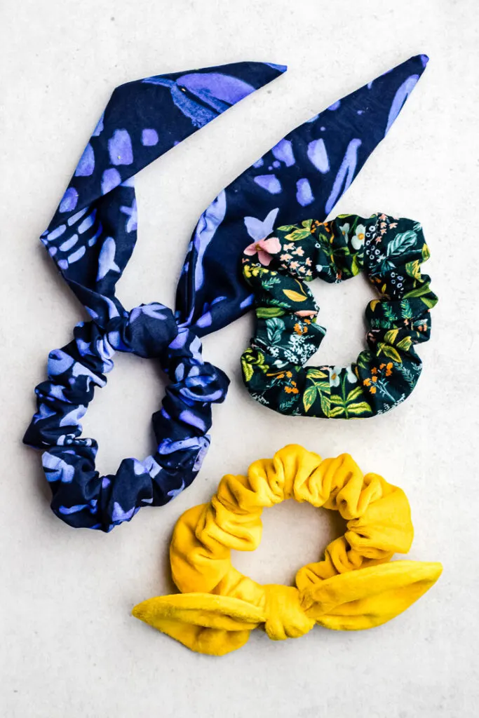 three types of diy hair scrunchies with bows