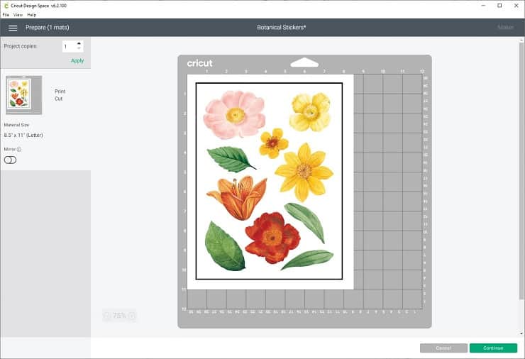 botanické samolepky na Cricut rohož v Cricut Design Space