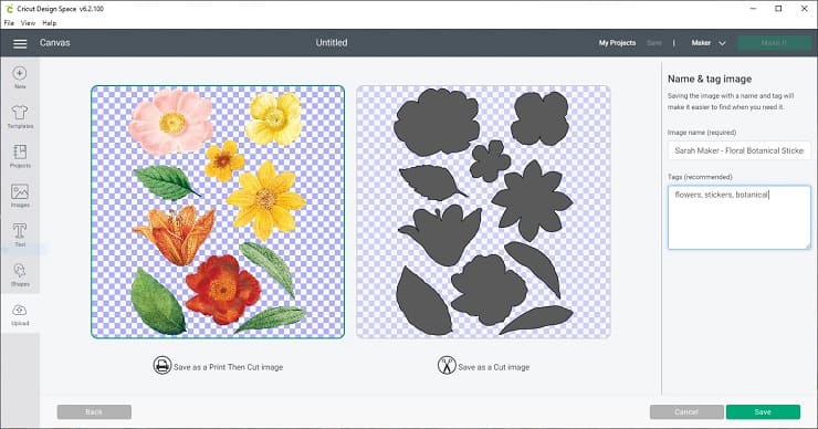  Enregistrement d'une impression en téléchargement puis Découpe d'un fichier dans l'espace de conception Cricut 