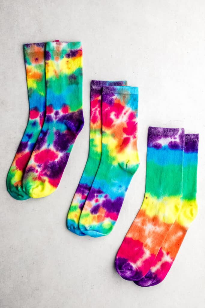 3 pairs of rainbow tie dye socks