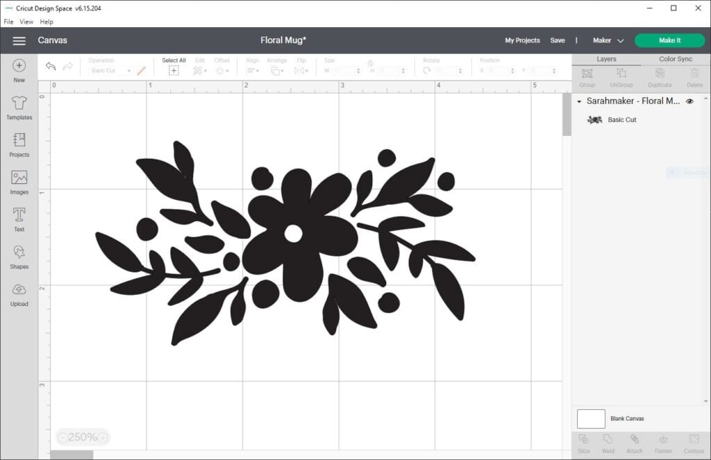 screen shot of the Cricut Design Space Canvas screen with an uploaded SVG file