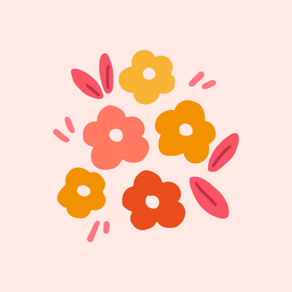 red and orange flowers illustration on a light pink background