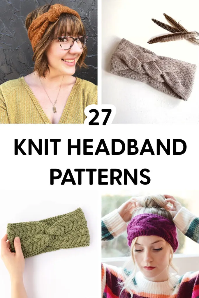 photo collage of knit headbands with text overlay for pinterest