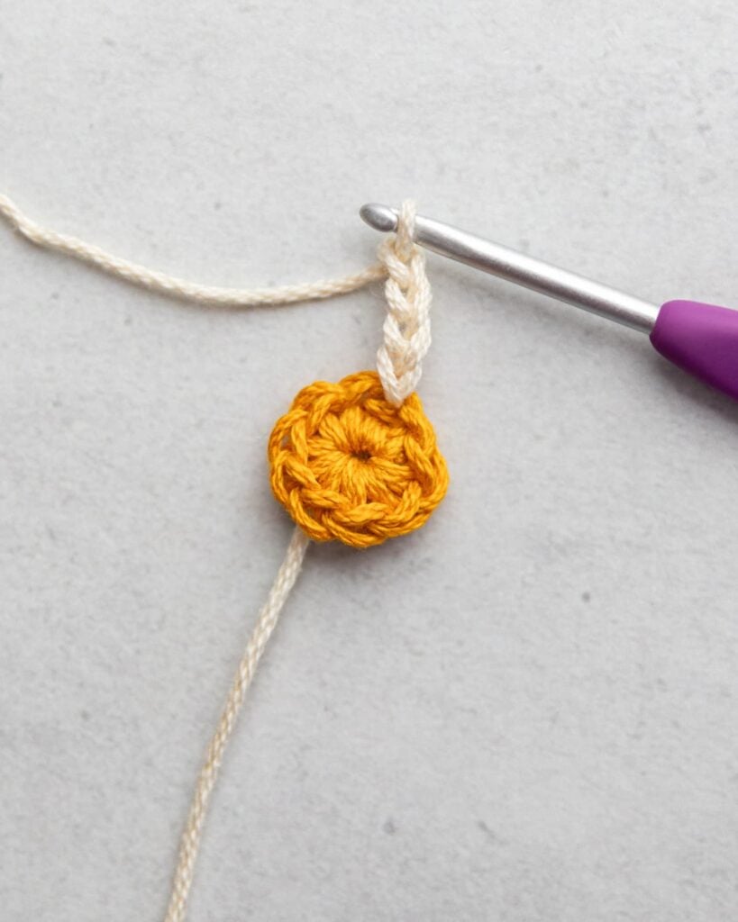 chaining 4 stitches to start a flower petal